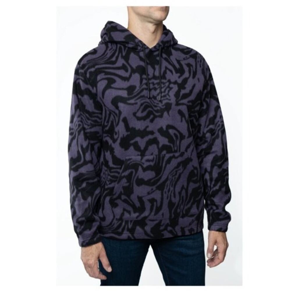 LAZER Men's Polar Fleece Pullover Hooded Sweatshirt In Purple Swirl, Size Small